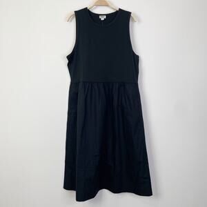 J. Crew Factory High Neck Mix Knit Dress Midi Black Size XL CA212 Casual Minimal